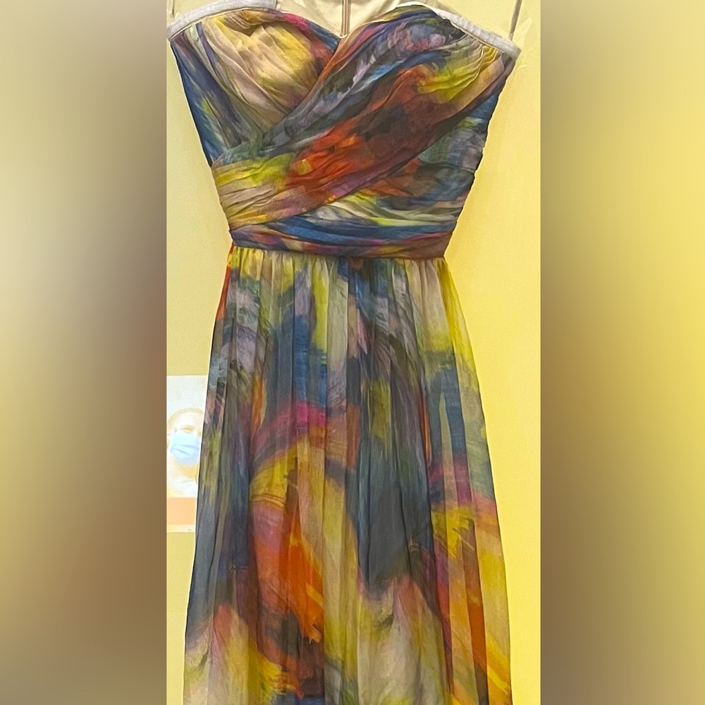 SLATE and WILLOW Multicolor Strapless Chiffon Maxi Dress Size 0